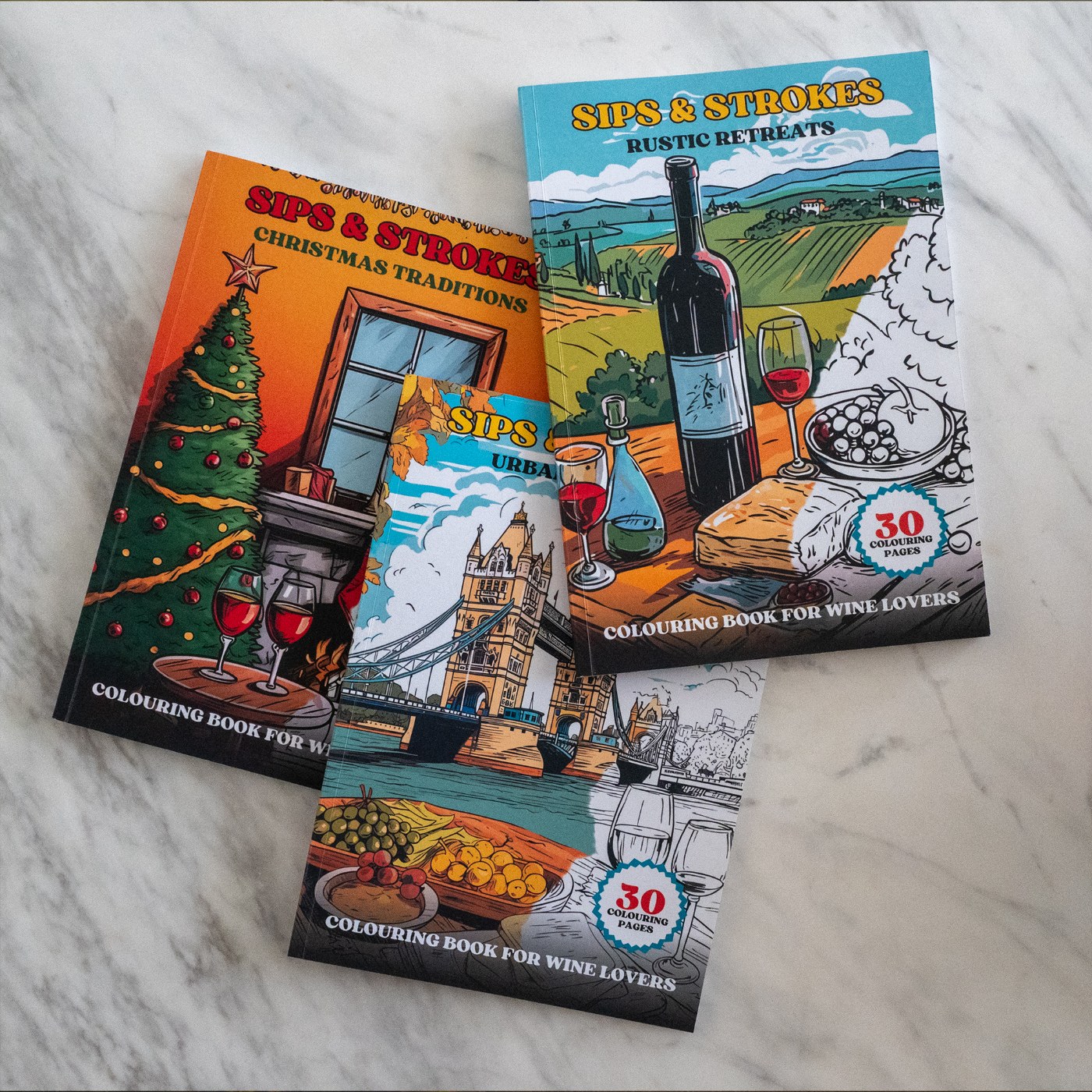 Sips & Strokes colouring books for wine lovers